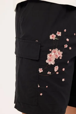 Sakura Cargo Elastic Waist Short Black