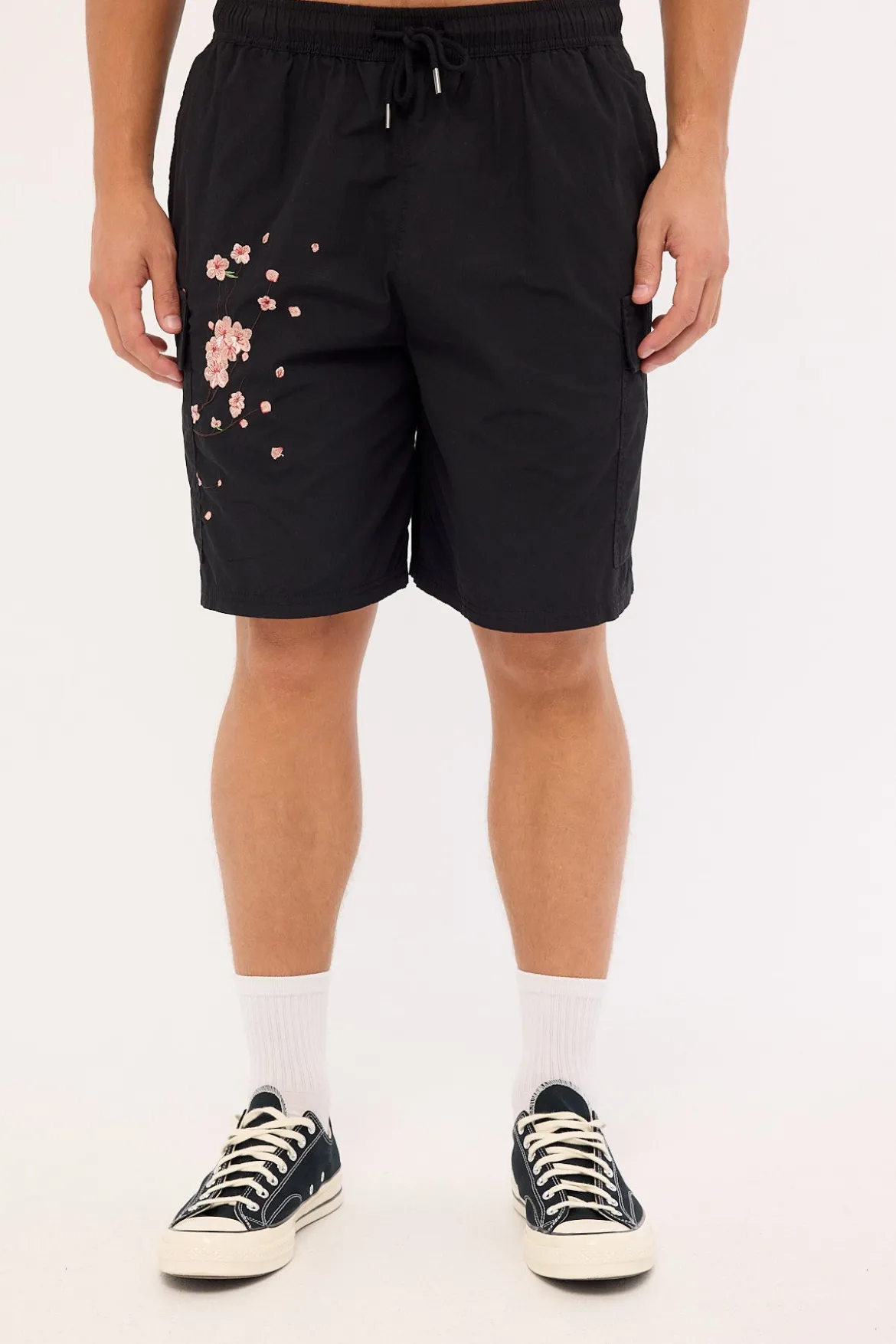 Sakura Cargo Elastic Waist Short Black