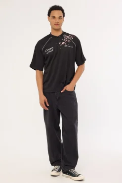 Sakura V Neck Jersey Off Black