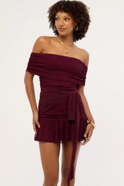 Samba Lace Off Shoulder Mini Dress Plum