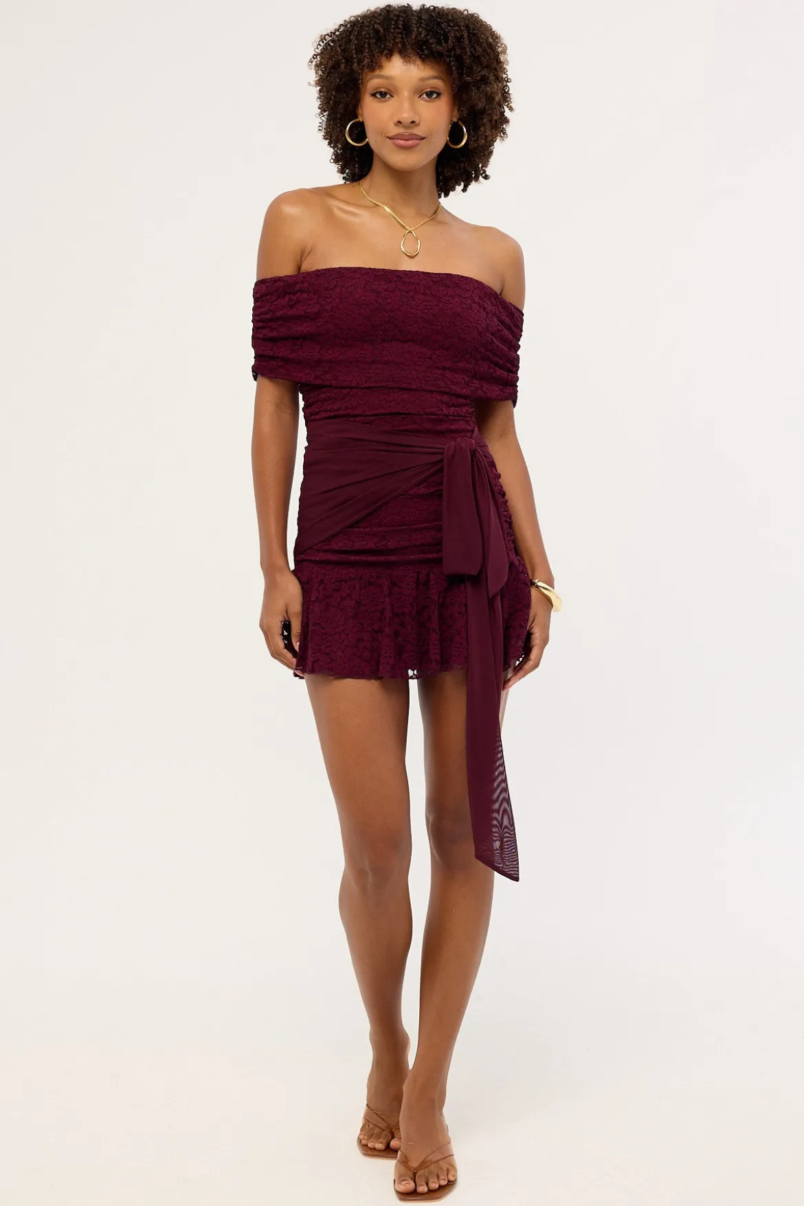 Samba Lace Off Shoulder Mini Dress Plum