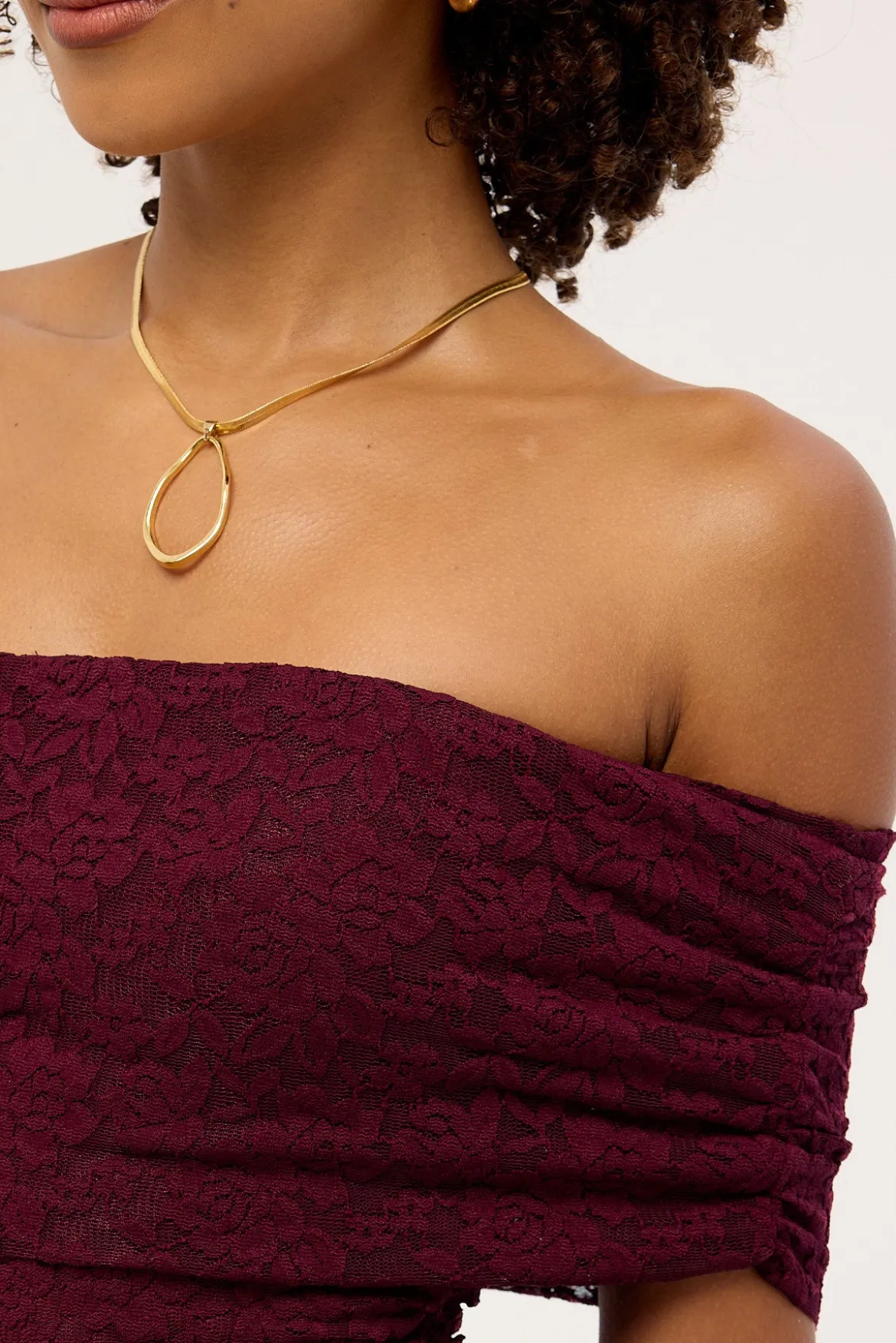 Samba Lace Off Shoulder Mini Dress Plum