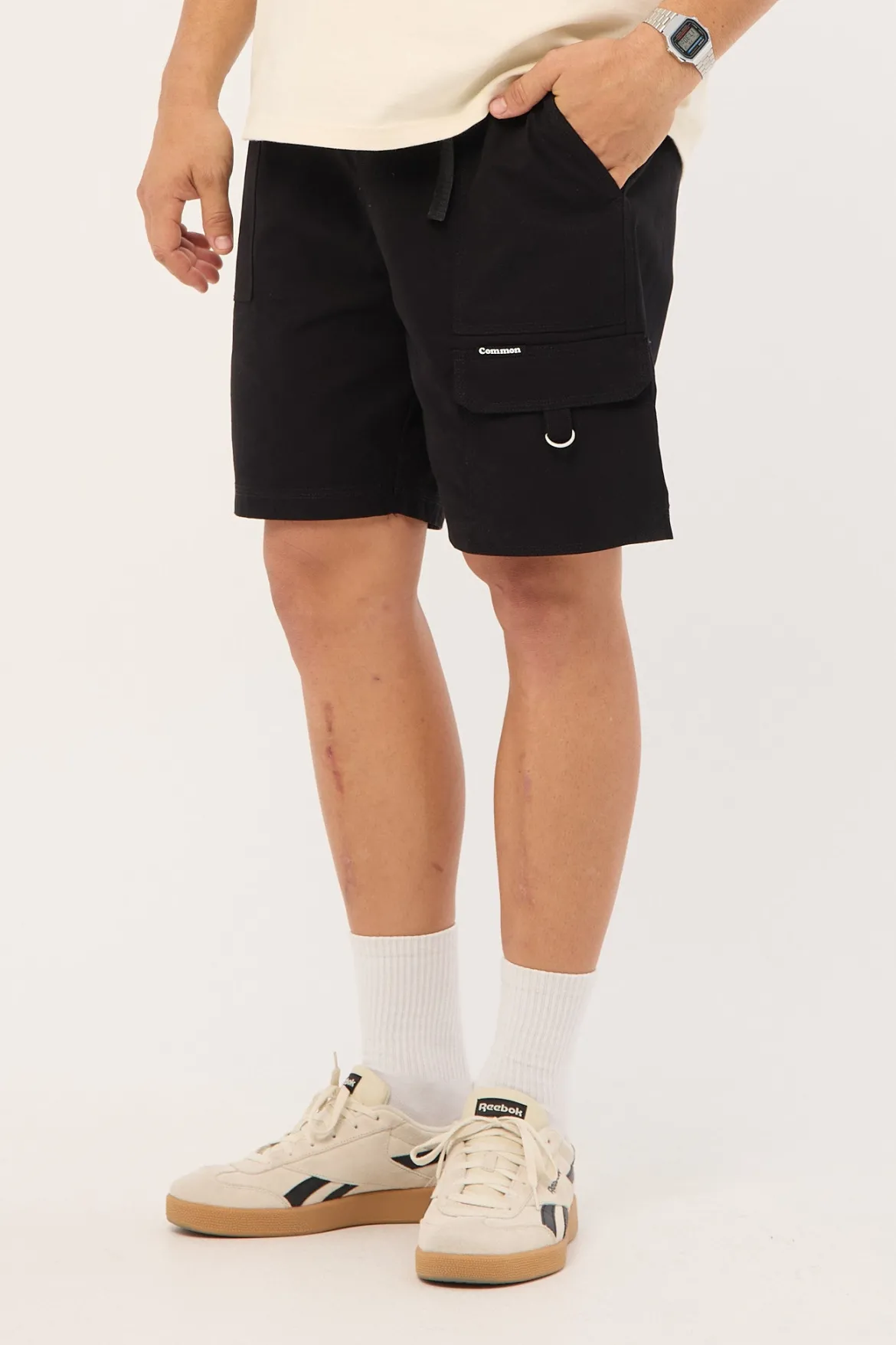 Sanctuary Organic Elastic Waist Cargo Short Black