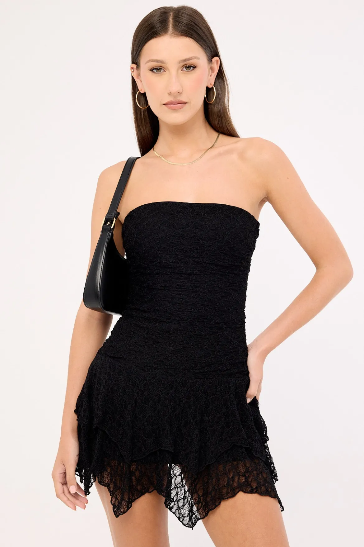 Sasha Strapless Asymmetrical Mini Dress Black