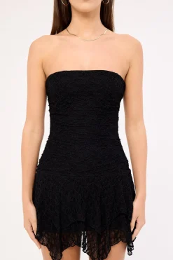Sasha Strapless Asymmetrical Mini Dress Black