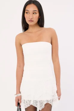 Sasha Strapless Asymmetrical Mini Dress White
