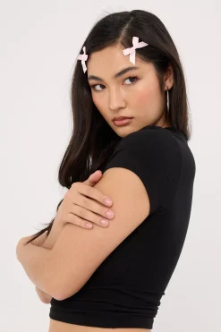 Satin Bow Hair Clip Pack Pink