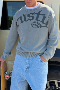 Saxon Printed Knit Sweater Steel