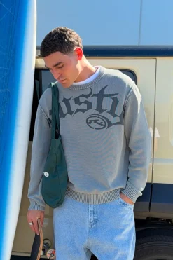 Saxon Printed Knit Sweater Steel
