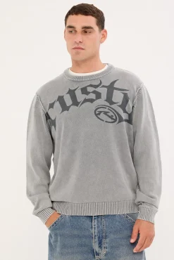 Saxon Printed Knit Sweater Steel
