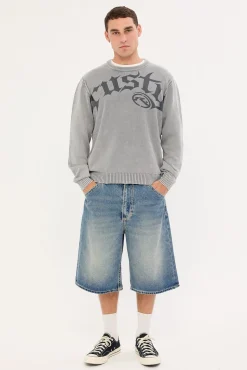 Saxon Printed Knit Sweater Steel