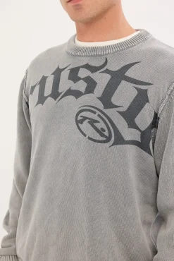 Saxon Printed Knit Sweater Steel