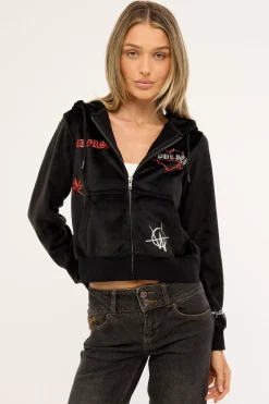 Scratch Velour Zip Thru Hood Black