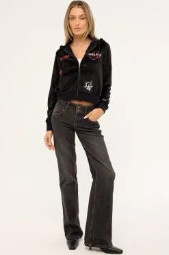 Scratch Velour Zip Thru Hood Black