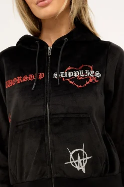 Scratch Velour Zip Thru Hood Black