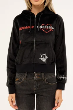 Scratch Velour Zip Thru Hood Black
