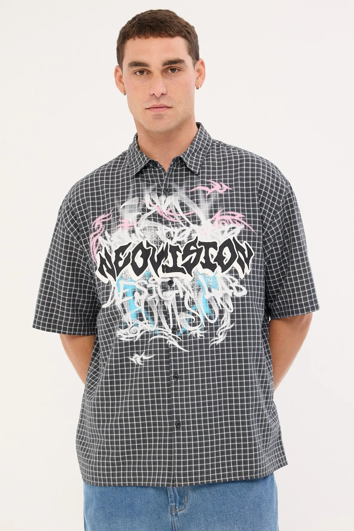 Scrawl Check Oversize Shirt Black/Grey