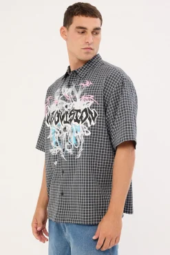 Scrawl Check Oversize Shirt Black/Grey