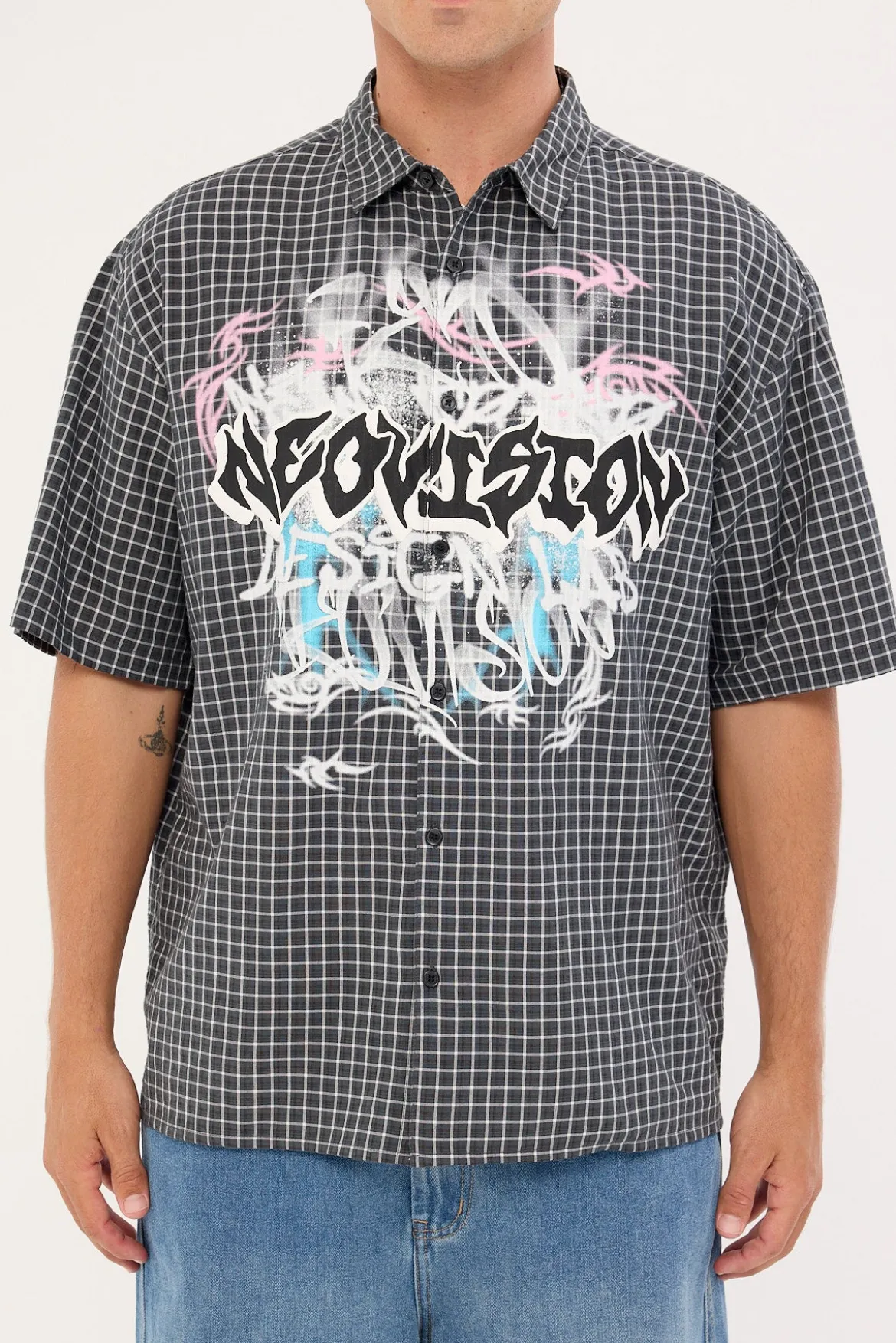 Scrawl Check Oversize Shirt Black/Grey