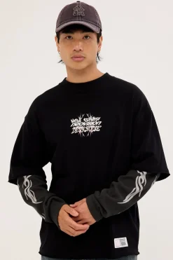 Scrawl Layered Long Sleeve Tee Black