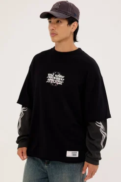 Scrawl Layered Long Sleeve Tee Black