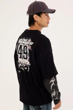 Scrawl Layered Long Sleeve Tee Black