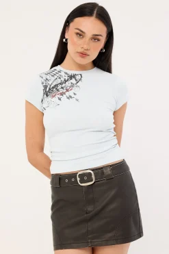 Scrawl Panel PU Skort Washed Black