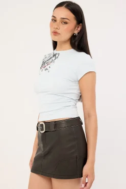 Scrawl Panel PU Skort Washed Black