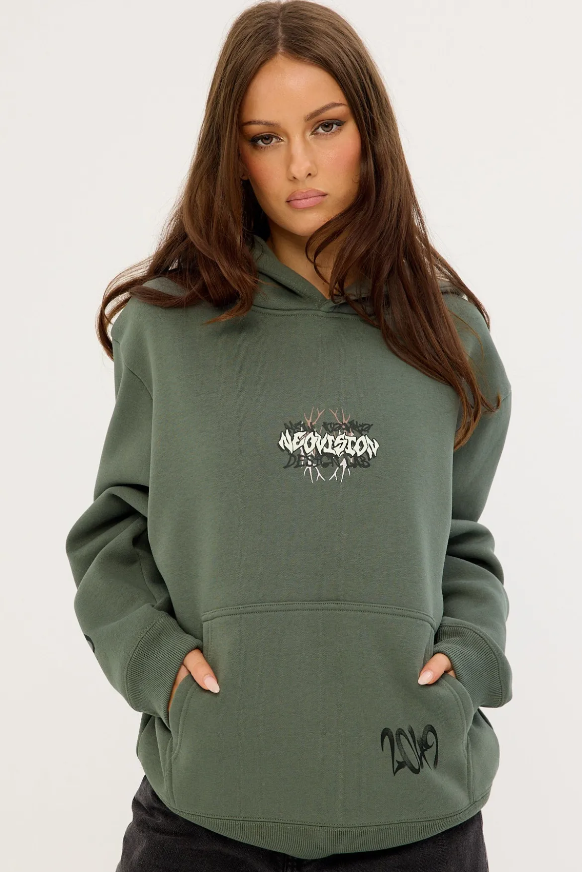 Scrawl Relaxed Hoodie Khaki Green