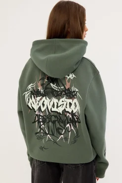 Scrawl Relaxed Hoodie Khaki Green