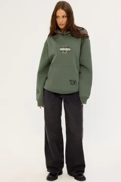 Scrawl Relaxed Hoodie Khaki Green
