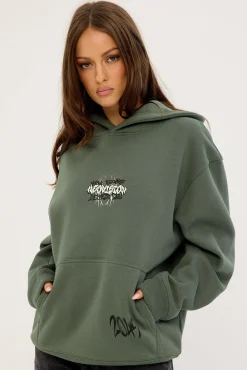 Scrawl Relaxed Hoodie Khaki Green