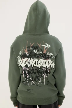 Scrawl Relaxed Hoodie Khaki Green