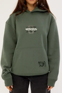 Scrawl Relaxed Hoodie Khaki Green