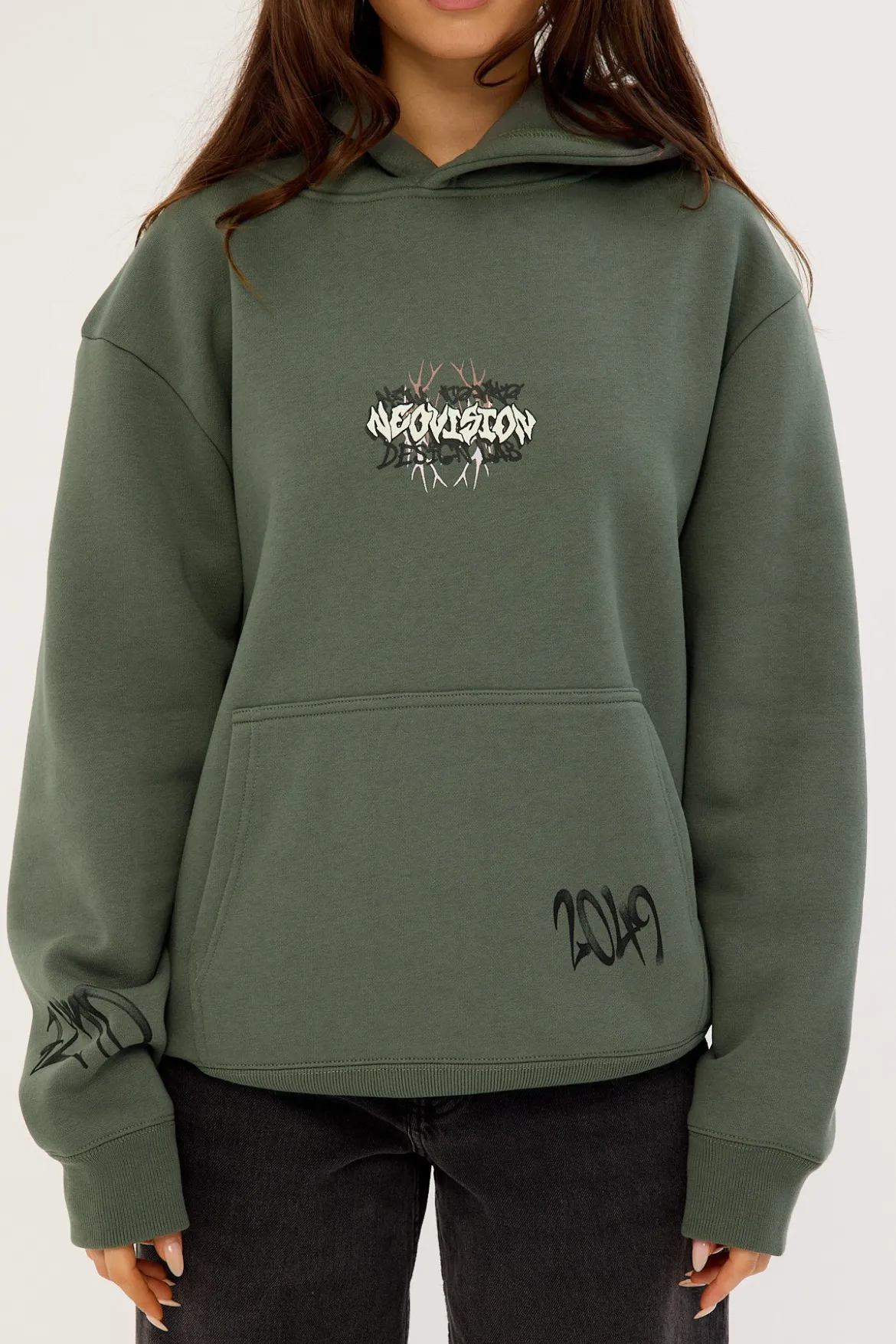 Scrawl Relaxed Hoodie Khaki Green