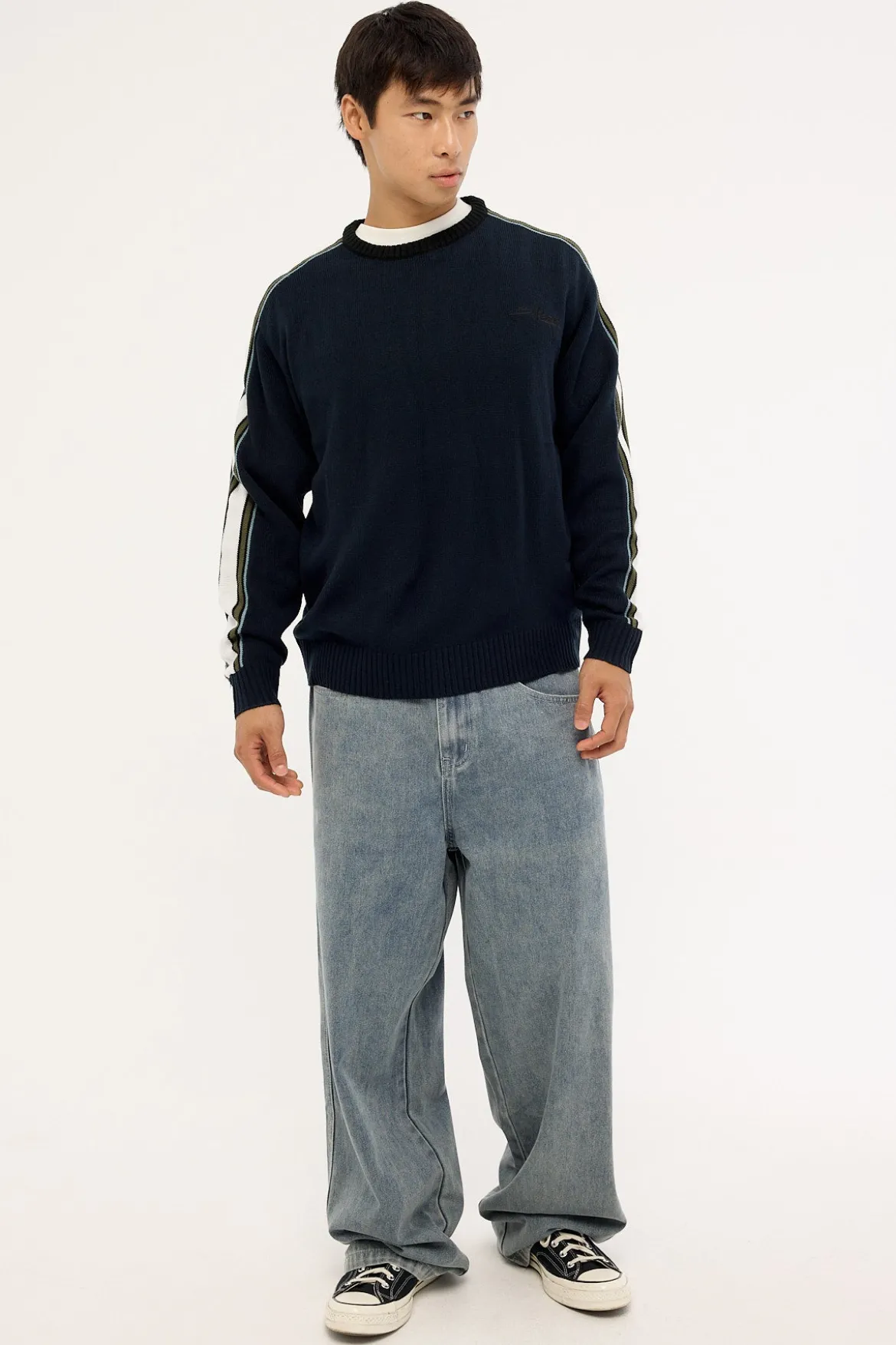 Script Knit Sweater Navy