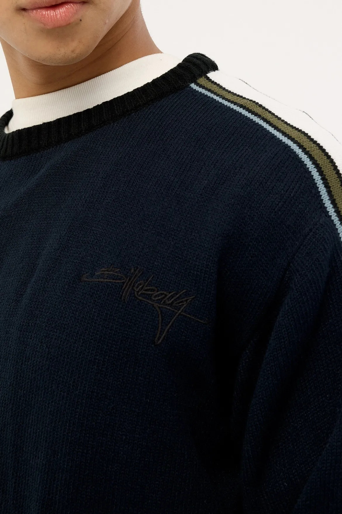 Script Knit Sweater Navy