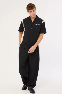 Script Panelled Resort Shirt Black