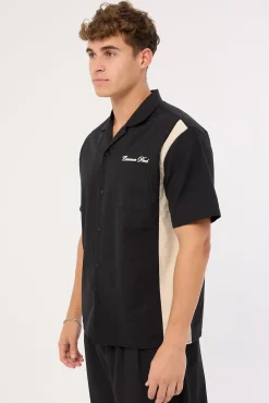Script Panelled Resort Shirt Black