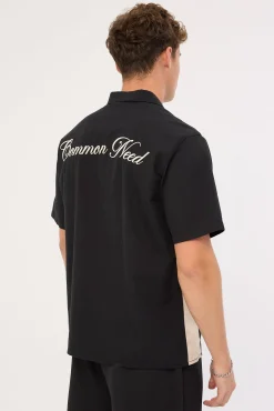 Script Panelled Resort Shirt Black