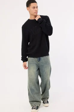 Script Waffle Knit Sweater Black