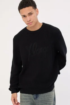 Script Waffle Knit Sweater Black