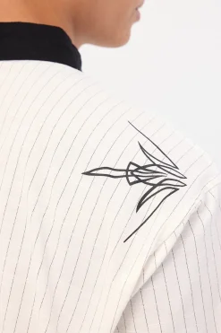 Scripture Oversize Cropped Shirt White Pinstripe
