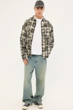 Scripture Oversized Long Sleeve Shirt Washed White/Black Flannel