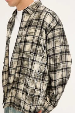 Scripture Oversized Long Sleeve Shirt Washed White/Black Flannel