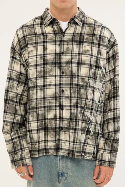 Scripture Oversized Long Sleeve Shirt Washed White/Black Flannel