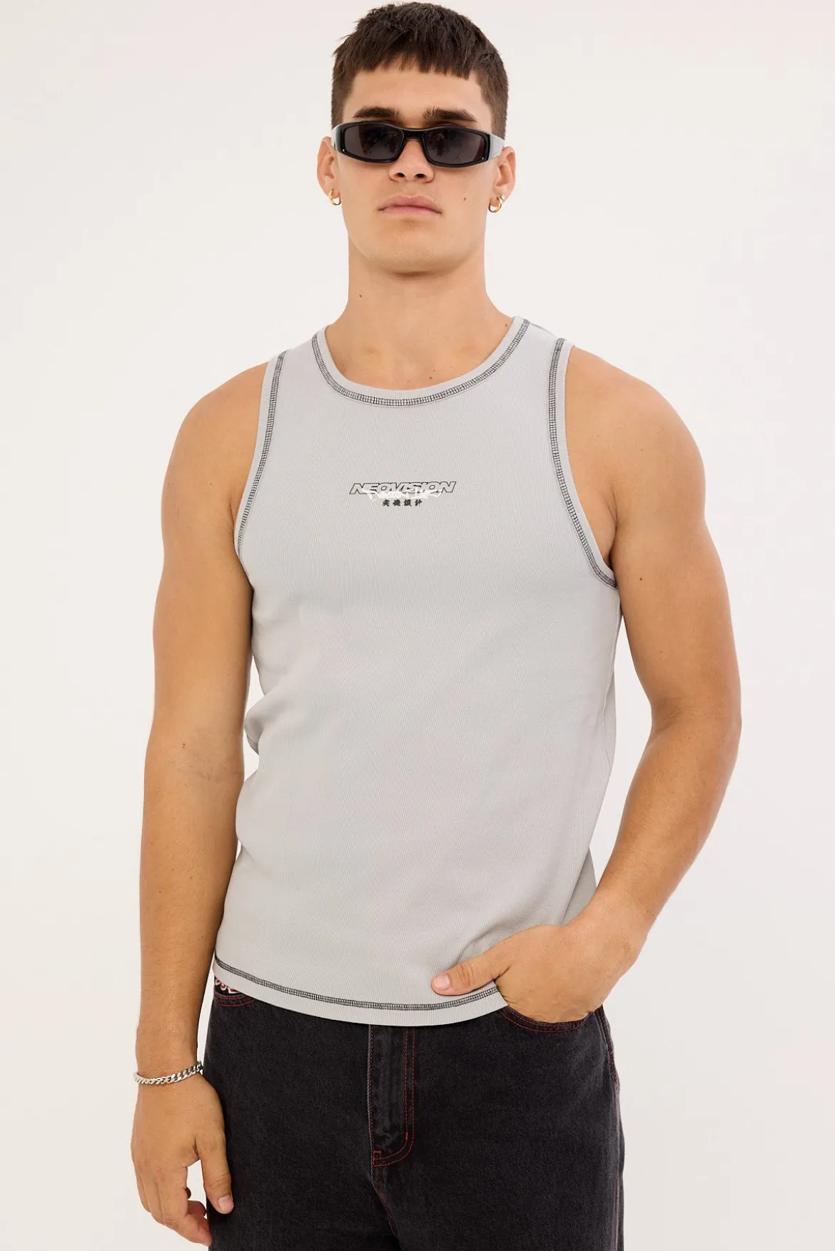 Section Restricted Singlet Tank Ice Grey