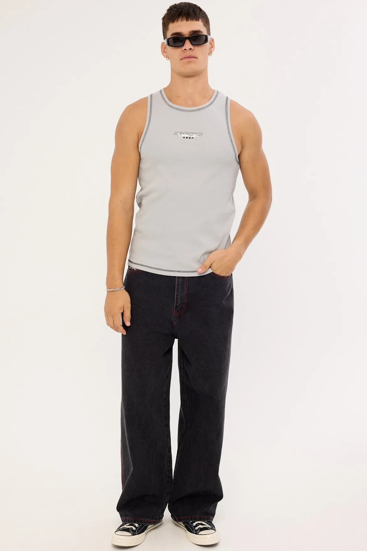 Section Restricted Singlet Tank Ice Grey