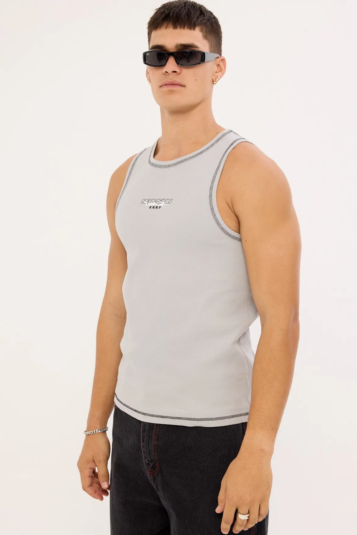 Section Restricted Singlet Tank Ice Grey