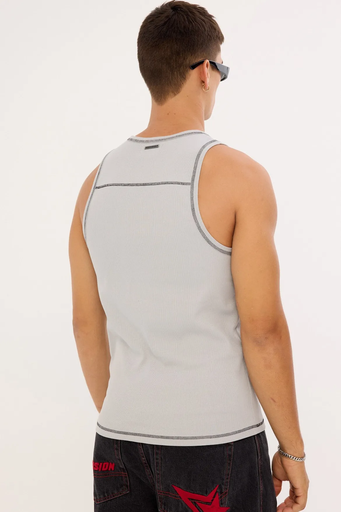 Section Restricted Singlet Tank Ice Grey